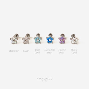 16G Opal Flower Internally Threaded Flat Back stud, Conch earring, Cartilage flat back, Helix stud, Tragus stud, Minimalist stud