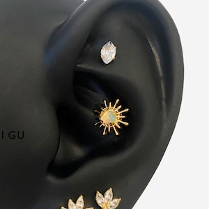 16G Titanium Small Oval Diamond Cartilage stud, Nose stud, Internally Threaded conch earring, Cartilage stud, Helix earring, Tragus - 02 2