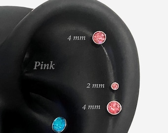 18G / 16G 1,5-4 mm fadenlose Drucknadel Rosa Silber flache Rückseite Bolzen, Conch Ohrring, Nasenstecker, Knorpel, Helix Bolzen, Tragus, Labret Ohrring
