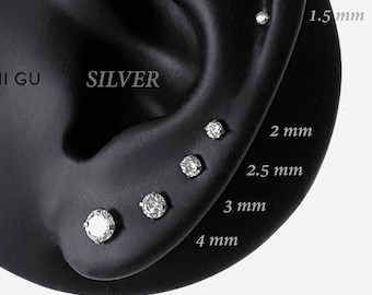 Orecchino a perno piatto rotondo senza filettatura 18G/16G 1,5-4 mm argento, per conchiglia, naso, cartilagine, elice, trago, labret