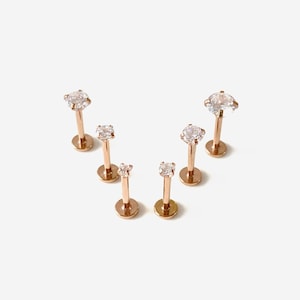 16G 2-5mm Rose Gold Clear Round Internally Threaded Nose stud, Conch earring, Cartilage flat back, Helix stud Tragus stud, Minimalist - 00 2