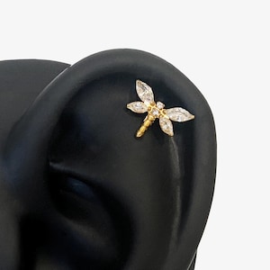 16G Titanium Dragonfly Internally Threaded Flat Back stud, Conch earring, Cartilage flat back, Helix stud, Tragus stud, Minimalist - 02 1