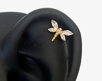 16G Titanium Dragonfly Internally Threaded Flat Back stud, Conch earring, Cartilage flat back, Helix stud, Tragus stud, Minimalist - 02 1
