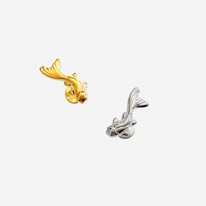 16G Titanium Wave Fish Flat Back Studs, Nose stud, Internally Threaded conch earring, Cartilage stud, Helix, Tragus, Body Piercing - 02 2