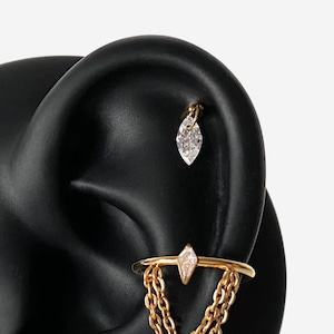 16G Titanium Oval Drop Cartilage Flat Back stud, Nose stud, Internally Threaded conch earring, Cartilage stud, Helix earring, Tragus - 01 2