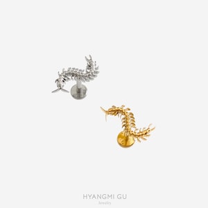 16G Titanium Centipede Cartilage Piercing, Unique Helix Earring, Edgy Insect Jewelry, Titanium Stud, Statement Ear Piercing - 01 1