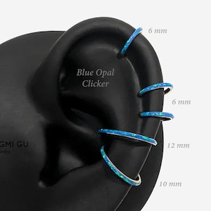 16G Blue Opal Titanium Clicker hoop, Nose ring, Opal clicker ring, Conch hoop, Helix hoop earring, Cartilage Hinged Hoop, Opal nose clicker