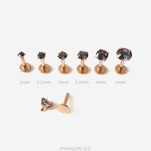 Piercing para nariz de oro rosa de 16 g, 2-5 mm, diseño arcoíris oscuro, redondo, con rosca interna, para cartílago, hélice, trago, minimalista - 00 2