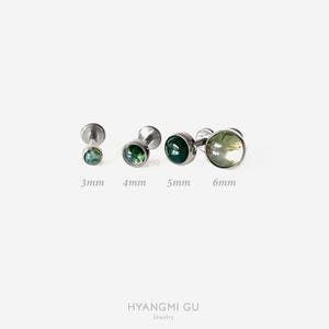 16G Titanium Natural Gemstone Moss Agate stone Internally Threaded Flat Back stud, Conch earring, Cartilage, Helix Tragus stud, Nose - 01 2