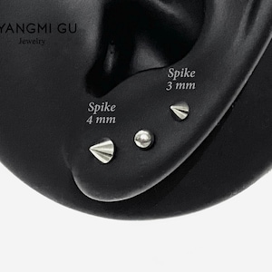 16G 3mm - 5mm Titanium Spike Internally Threaded Flat back stud, Conch earring, Nose stud, Cartilage, Helix, Tragus, Labret earring - 03 1