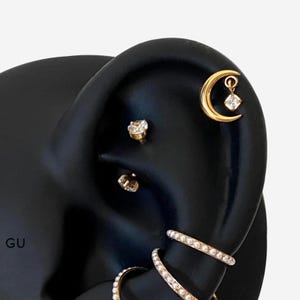 16G Titanium Eyebrow 3mm Basic Gold Internally Threaded Flat Back stud, White Conch earring, Cartilage, Helix Tragus stud, Piercing - 01 3