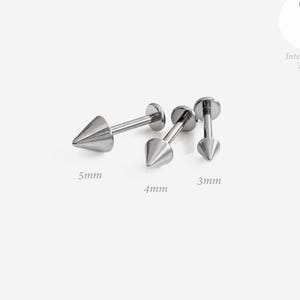 16G 3mm - 5mm Titanium Spike Internally Threaded Flat back, Conch earring, Nose stud, Cartilage, Helix, Tragus stud, Labret earring - 03 1