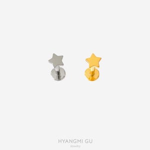 16G Titanium Small Plain Star Cartilage Flat Back stud, Nose stud, Internally Threaded conch earring, Cartilage, Helix earring Tragus - 03 2