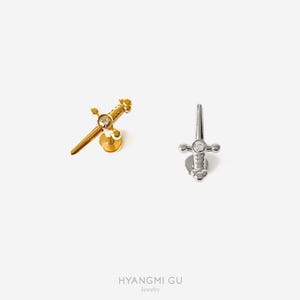 16G Titanium Dagger Stud Sword Cartilage Flat Back Labret, Internally Threaded conch earring, Cartilage flat back, Helix stud, Tragus - 01 1