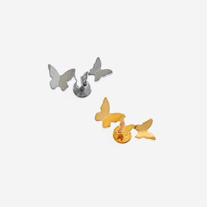 16G Titanium Trio Butterfly stud, Nose stud, Internally Threaded conch earring, Cartilage piercing, Helix earring, Tragus, Piercing - 03 2