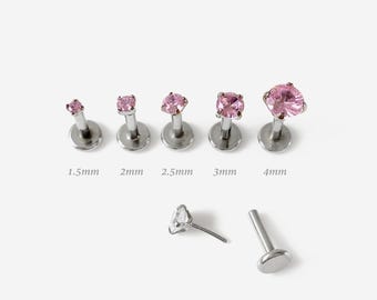 Orecchino a perno rotondo piatto rosa senza filettatura 18G/16G 1,5-4 mm, per conchiglia, naso, cartilagine, elice, trago, labret