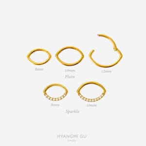 16G Titanium Gold Septum Oval Clicker hoop, Nose ring, Silver ring, Conch clicker, Helix hoop earring, Cartilage Hinged Hoop, Clicker