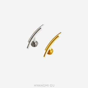 16G Titanium Curve Double Line Stud, Nose stud, Internally Threaded conch earring, Cartilage piercing, Helix earring, Tragus Piercing - 02 1