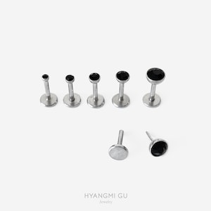 18G/16G 1.5-4mm Threadless Push Pin Black Silver Flat back stud, Conch earring, Nose stud, Cartilage, Helix, Tragus, Labret earring