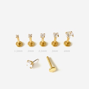 18G/16G 1.5-4mm Threadless Push Pin Gold Round Flat back stud, Conch earring, Nose stud, Cartilage, Helix, Tragus stud, Labret earring
