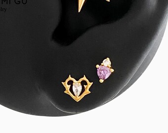 16G Titanium Thorns Heart Spike stud, Nose stud, Internally Threaded conch earring, Cartilage stud, Helix earring, Tragus, Piercings - 03 2