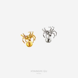 16G Titanium 3D Spider Flat Back Studs, Nose stud, Internally Threaded conch earring, Cartilage, Helix earring, Tragus, Body Piercing -01 1