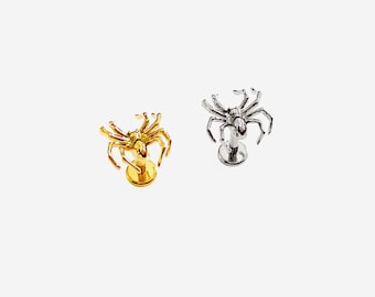 16G Titanium 3D Spider Flat Back Studs, Nose stud, Internally Threaded conch earring, Cartilage, Helix earring, Tragus, Body Piercing -01 1