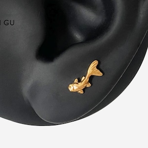 16G Titanium Wave Fish Flat Back Studs, Nose stud, Internally Threaded conch earring, Cartilage stud, Helix, Tragus, Body Piercing - 02 2