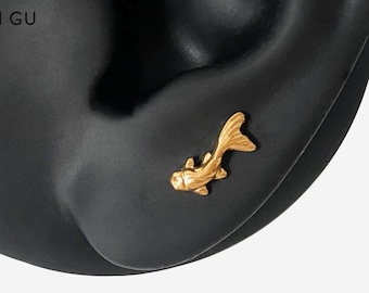 16G Titanium Wave Fish Flat Back Studs, Neuspiercing, Oorbel met interne schroefdraad, Kraakbeenpiercing, Helixpiercing, Traguspiercing, Bodypiercing - 02 2