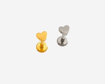 16G Titanium Tiny Heart Cartilage Flat stud, Nose stud, Internally Threaded conch earring, Cartilage stud, Helix, Tragus, Piercings - 03 2