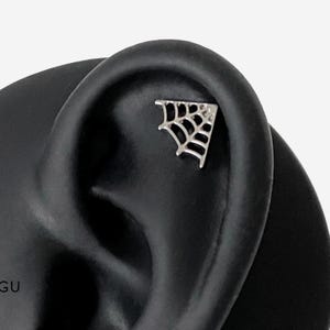 16G Titanium Spider Web Stud, Sword Cartilage Flat Labret, Internally Threaded conch earring, Cartilage, Helix stud, Tragus, Piercing - 03 2