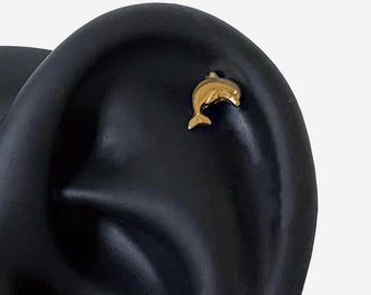 16G Titanium Dolphin Cartilage Flat Back, Nose stud, Internally Threaded conch earring, Cartilage, Helix earring, Tragus, Piercing - 05 1