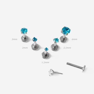 18G/16G 1.5-4mm Threadless Push Pin Blue Round Flat back stud, Conch earring, Nose stud, Cartilage, Helix, Tragus stud, Labret earring