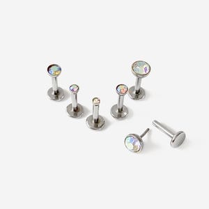 18G/16G 1.5-4mm Threadless Push Pin White Rainbow Silver Flat back stud, Conch earring, Nose stud, Cartilage, Helix, Tragus, Labret earring
