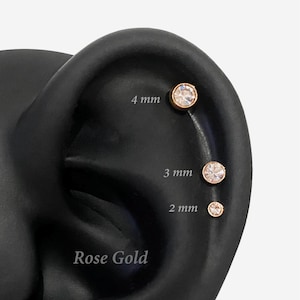 Orecchino per naso, conchiglia, cartilagine, elice, trago, minimalista, 16G 1.5-4 mm in oro rosa trasparente, rotondo, con filettatura interna - 04 3
