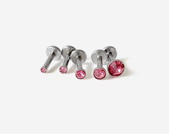 18G / 16G 1,5-4 mm fadenlose Drucknadel Rosa Silber flache Rückseite Bolzen, Conch Ohrring, Nasenstecker, Knorpel, Helix Bolzen, Tragus, Labret Ohrring