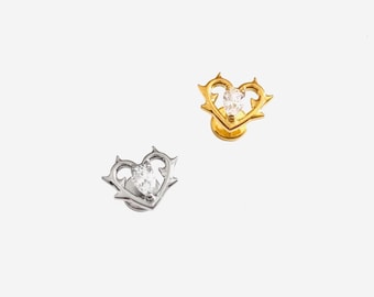 16G Titanium Thorns Heart Spike Flat stud, Nose stud, Internally Threaded conch earring, Cartilage stud, Helix earring, Piercings - 03 2