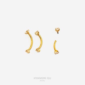 16G Titanium Eyebrow 3mm Basic Gold Internally Threaded Rook stud, White Conch earring, Cartilage, Helix Tragus stud, Rook Piercing - 01 3