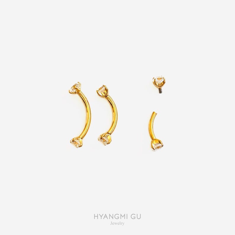 16G Titanium Eyebrow 3mm Basic Gold Internally Threaded Rook Stud ...