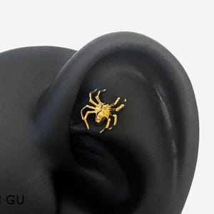 16G Titanium 3D Spider Flat Back Studs, Nose stud, Internally Threaded conch earring, Cartilage, Helix earring, Tragus, Body Piercing - 01 1