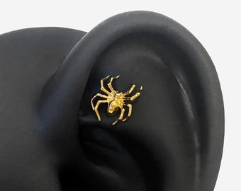 16G Titanium 3D Spider Flat Back Studs, Nose stud, Internally Threaded conch earring, Cartilage, Helix earring, Tragus, Body Piercing - 01 1