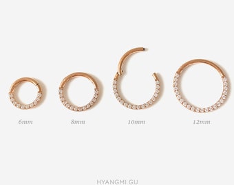 16G Rose Gold Nose Septum ring, Clicker hoop, Round Nose ring, Silver clicker ring, Conch clicker, Helix hoop, Cartilage Hinged Hoop