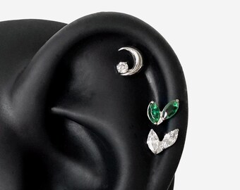 16G Titanium Small Moon Flat Back stud, Nose stud, Internally Threaded earring, Cartilage piercing, Helix earring, Tragus, Piercing - 02 2
