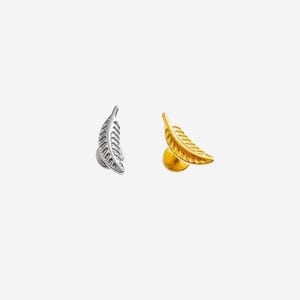 16G Titanium Leaf Cartilage Flat Back, Nose stud, Internally Threaded conch earring, Cartilage piercing, Helix, Tragus, Piercing - 01 3