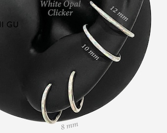 16G Titanium White Opal Clicker hoop, Nose ring, Opal clicker ring, Conch hoop, Helix hoop earring, Cartilage Hinged Hoop, Opal nose clicker