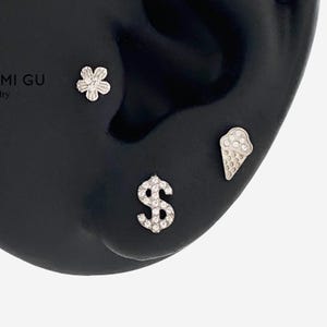 16G Titanium Dollar Money Cartilage Flat Back stud, Nose stud, Internally Threaded conch earring, Cartilage, Helix earring, Tragus - 03 1