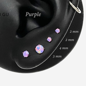 18G/16G Purple Opal Threadless Push Pin Silver Round Flat back stud, Conch earring, Nose stud, Cartilage, Helix, Tragus stud, Labret earring