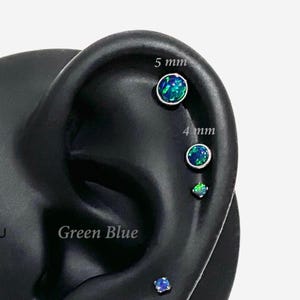 16G Green Blue Opal 3-5mm Internally Threaded Flat Back stud, Conch earring, Cartilage flat back, Helix Tragus stud, Nose stud - 04 3