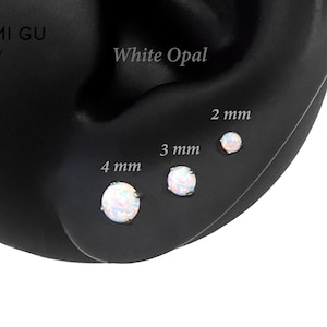 18G/16G White Opal Threadless Push Pin Silver Round Flat back stud, Conch earring, Nose stud, Cartilage, Helix, Tragus stud, Labret earring