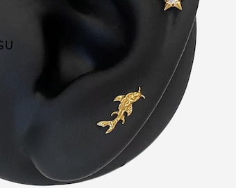 16G Titanium Koi Vis Platte Achterkant Oorbellen, Neuspiercing, Oorbel met Interne Schroefdraad, Kraakbeenpiercing, Helixpiercing, Traguspiercing, Piercing - 01 3